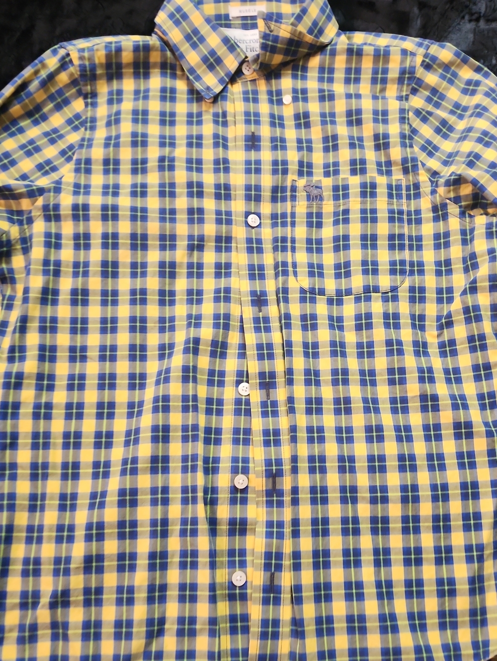 Abercrombie & Fitch Men’s Blue and Yellow Plaid Button-Down Shirt